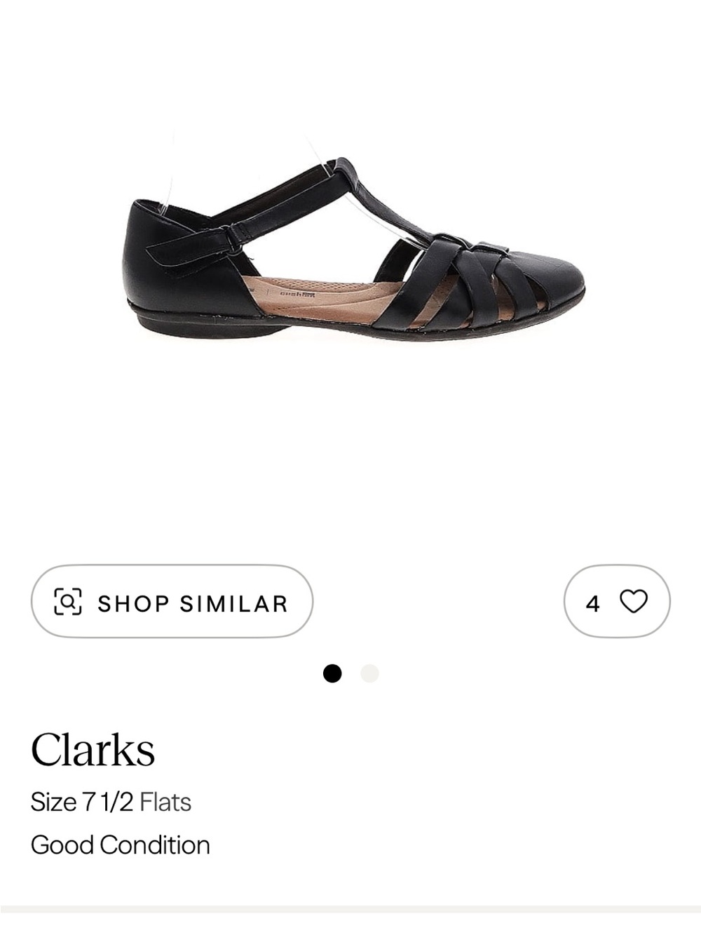 Clarks Black Leather T-Strap Flats - Picture 2 of 4